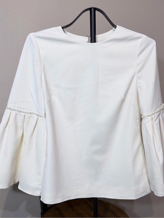 Ted Baker Tops - Ted Baker Off White Pearl-Trim Holiday Classic Blouse Size M or Pit to Pit 17”